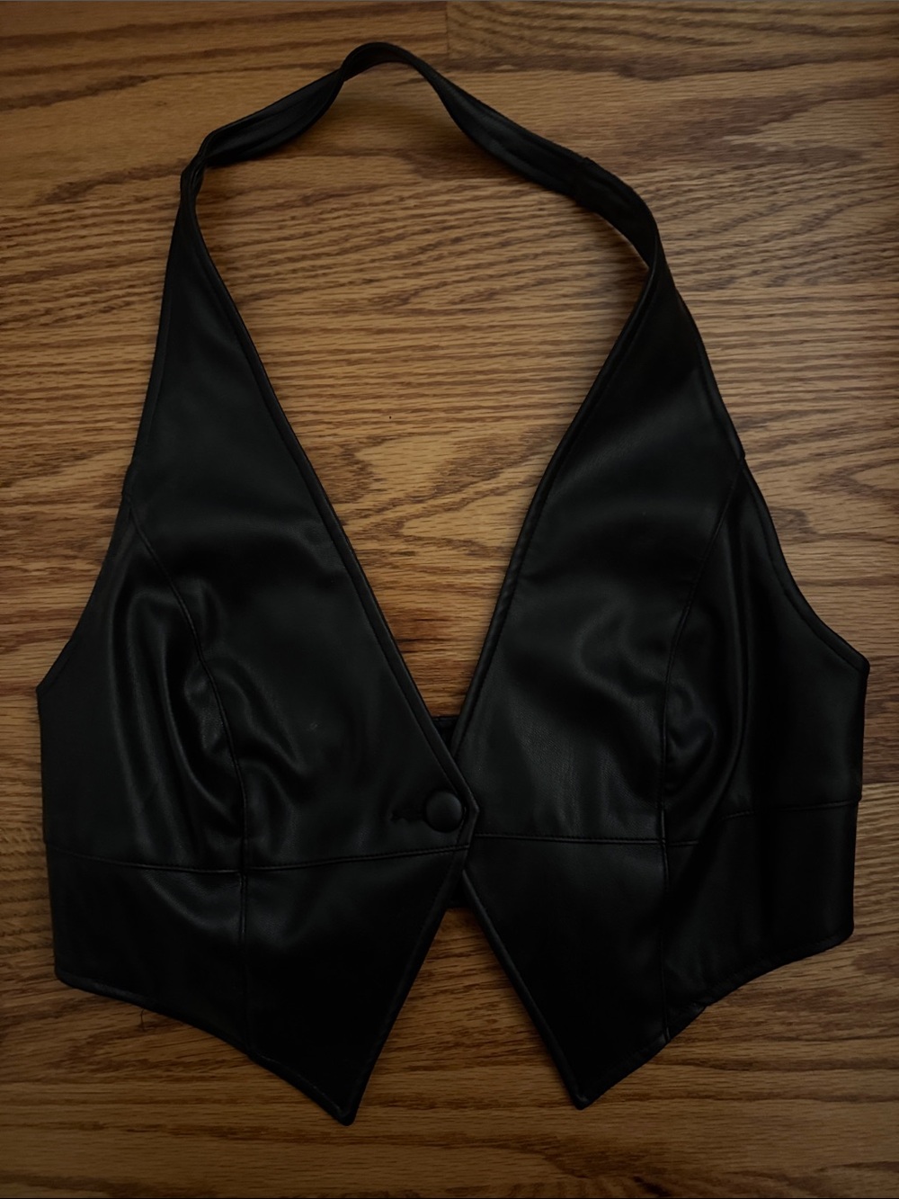 AFRM Black Faux Leather Halter Crop Top